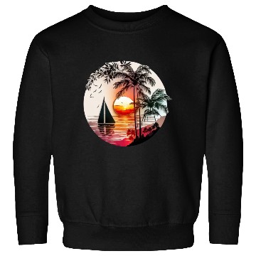 Discover Beach Sunset Sailboat Palm Trees Ocean Vacation 4 Sweatshirts