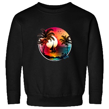 Discover Beach Sunset Sailboat Palm Trees Ocean Vacation 1 Sweatshirts