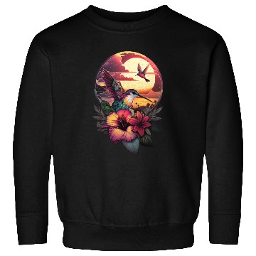 Discover Hummingbird flies over hibiscus flower Tropical Sweatshirts