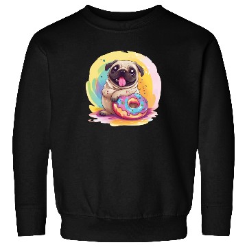 Discover Happy Pug with a Donut Sweatshirts