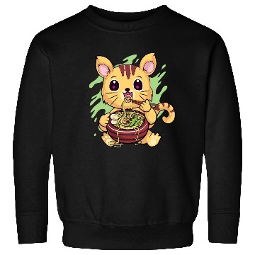 Discover Kawaii Cat Eating Ramen Sweatshirts