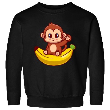 Discover Cute Monkey Sitting On Banana Cartoon Sweatshirts
