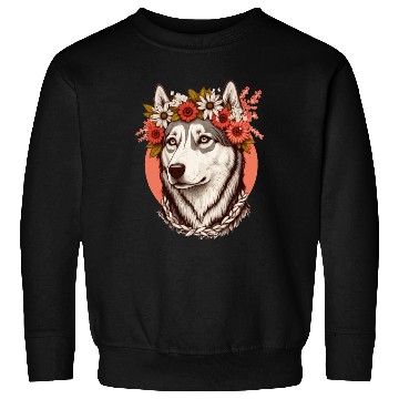Discover Cute Siberian Husky Flower Crown Pet Dog Breed Flo Sweatshirts