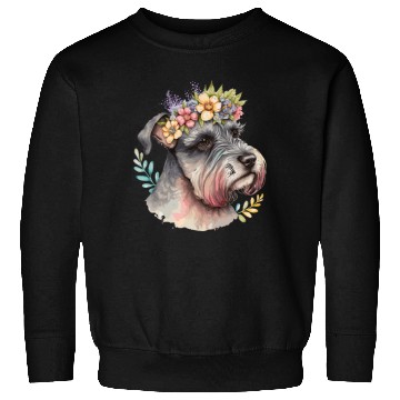 Discover Cute Miniature Schnauzer Flower Crown Pet Dog Flor Sweatshirts