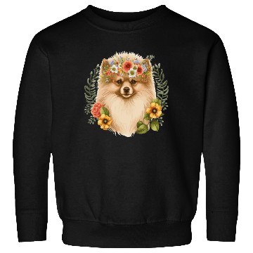 Discover Cute Pomeranian Pom Flower Crown Pet Dog Breed Flo Sweatshirts