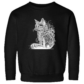 Discover Tattoo Lines Cat In Wild Nature Style Sweatshirts