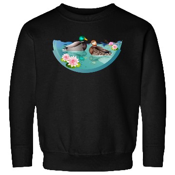 Discover Duck couple in a duck pond with water lilies Sweatshirts