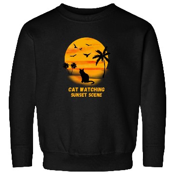 Discover Cat watching sunset scene - Cat Lover Sweatshirts
