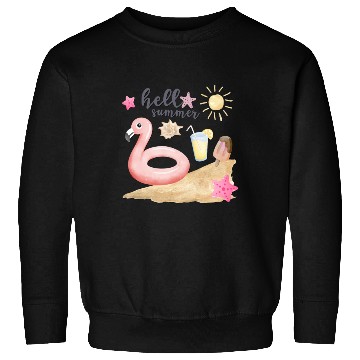 Discover Hello summer sunset Beach summertime pink flamingo Sweatshirts