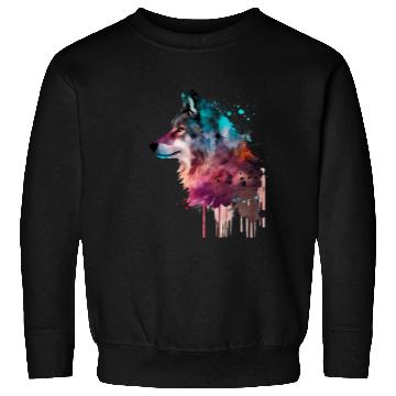 Discover Wolf Multicolor Watercolor Portrait Sweatshirts