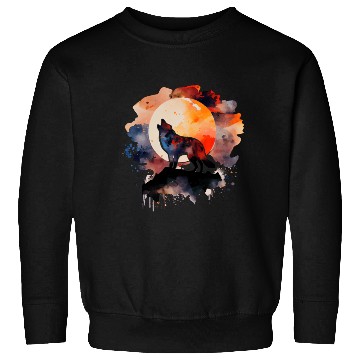Discover Wolf Howling at Moon Watercolor Sweatshirts