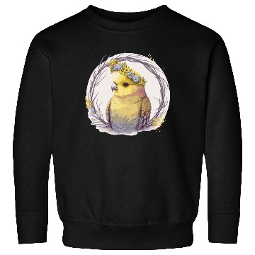 Discover Cute Yellow Budgie Parakeet Bird Flower Crown Pet Sweatshirts