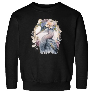 Discover Watercolor Heron Freshwater Bird Watching Flower C Sweatshirts