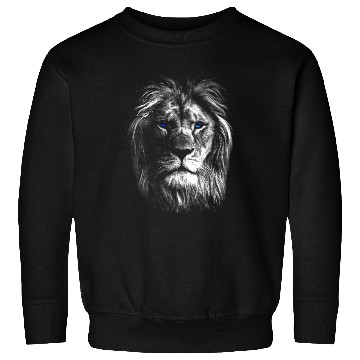 Discover Black White Art Lion Head With Blue Eyes Sweatshirts
