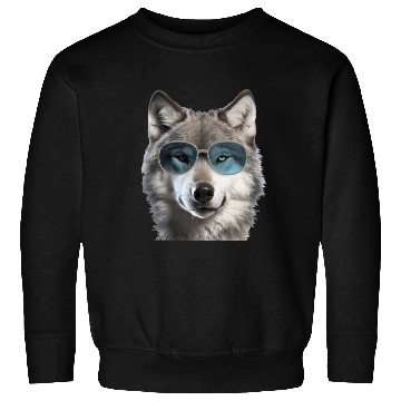 Discover Grey Wolf Wearing Blue Sunglasses Wildlife Animal Sweatshirts