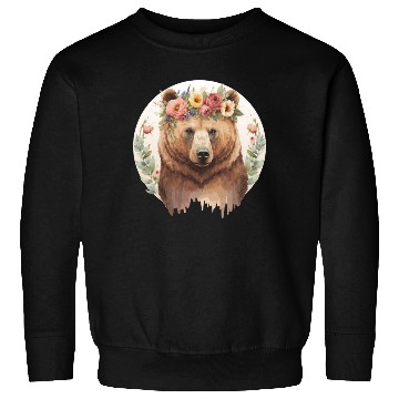 Discover Cute Brown Bear Grizzly Flower Crown Animal Lovers Sweatshirts