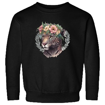 Discover Watercolor Jaguar Flower Crown Wild Cat Lover Sweatshirts