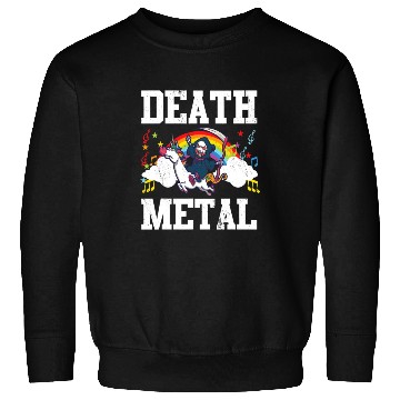 Discover Death Metal Grim Reaper Riding A Unicorn Trick Sweatshirts