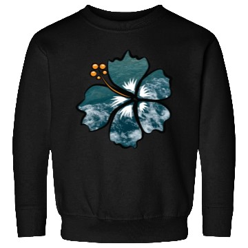 Discover Hibiscus Flower On Blue Ocean Waves Background Sweatshirts