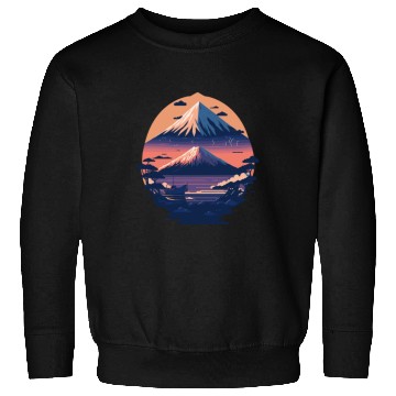 Discover Serene Mount Fuji Sunset Peaceful River Scenery Sweatshirts