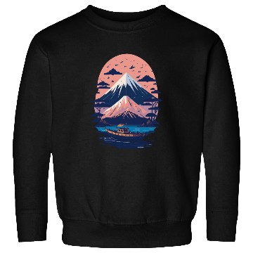 Discover Serene Mount Fuji Sunset Peaceful River Scenery Sweatshirts