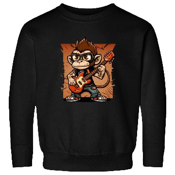 Discover Monkey Chimpanzee Playing Acousitc Rock Guitar Sweatshirts