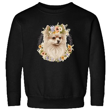 Discover Cute Pomeranian Pom Flower Crown Pet Dog Breed Flo Sweatshirts