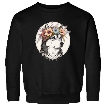 Discover Cute Siberian Husky Flower Crown Pet Dog Breed Flo Sweatshirts