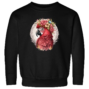 Discover Scarlet Macaw Parrot Watercolor Bird Flower Crown Sweatshirts