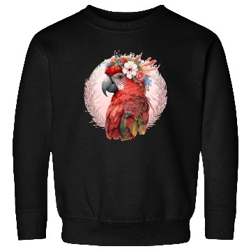 Discover Red Scarlet Macaw Flower Crown Parrot Watercolor B Sweatshirts