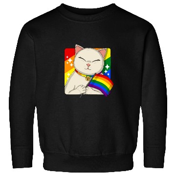 Discover Cute Cat Holding LGBTQ Pride Flag Sweatshirts