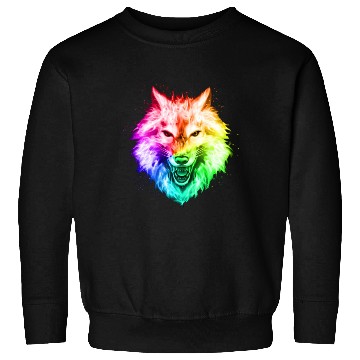 Discover Bright Colorful Wolf Head – Rainbow Howling Wolf F Sweatshirts