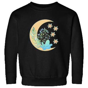 Discover Floral Crescent Moon Healing Crystal Garden Witch Sweatshirts