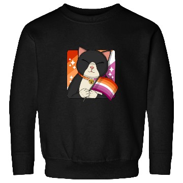 Discover Cute Tuxedo Cat Holding Lesbian Pride Flag Sweatshirts