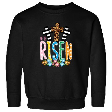 Discover He Is Risen Leopard Cross Easter Jesus Religious Sweatshirts
