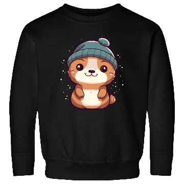 Discover Cute Baby Otter with Winter Hat and Snowflakes Sweatshirts