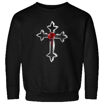 Discover black silver colored gothic cross with red rose Sweatshirts