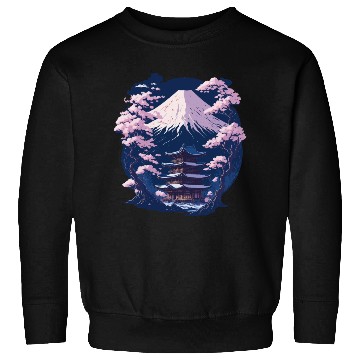 Discover Mount Fuji and a Temple With Cherry Blossoms Sweatshirts