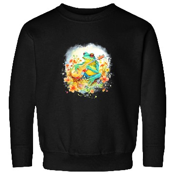 Discover Cottagecore Frog Playing Banjo Guitar Amphibian Sweatshirts