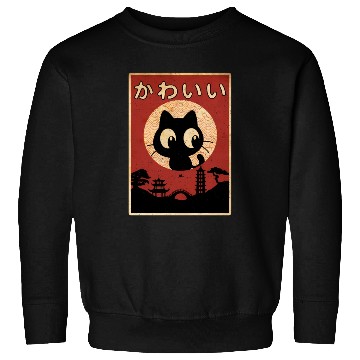 Discover Vintage Kawaii Cat Japanese Black Anime Sweatshirts
