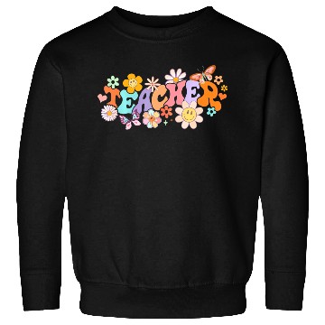 Discover Floral Teacher Groovy Back to School Teacher Life Sweatshirts