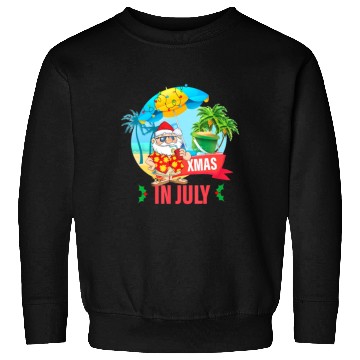 Discover Christmas in July santa hat Xmas funny Summer Sweatshirts