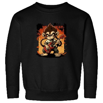 Discover Monkey Chimpanzee Playing Acousitc Rock Guitar Sweatshirts
