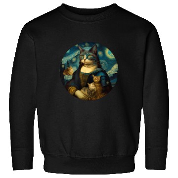 Discover Mona Lisa With Cats Starry Night Van Gogh Painting Sweatshirts
