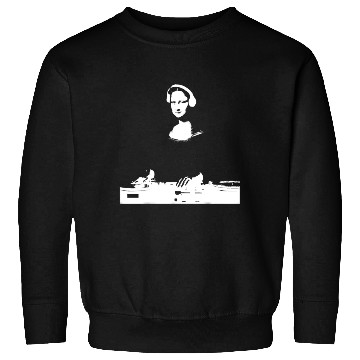 Discover Dj Mona Lisa with Dj Headphone behind a dj table Sweatshirts
