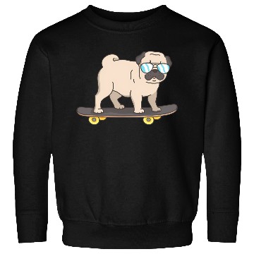 Discover Cartoon Pug With Glasses On A Skateboard Sweatshirts
