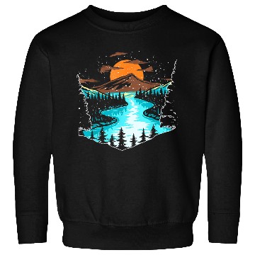 Discover Wildlife Mountain River Outdoor Nature Full Moon Sweatshirts