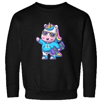 Discover cute cool unicorn holding skateboard cartoon Sweatshirts