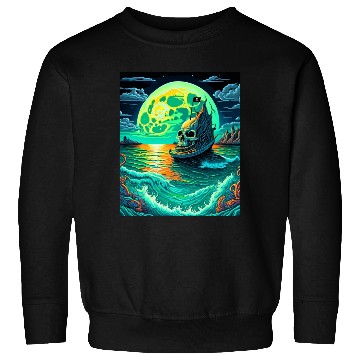 Discover Pirate Ship With A Skull At Full Moon Sweatshirts