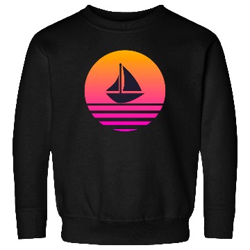 Discover A boat with a retro sunset behind Sweatshirts